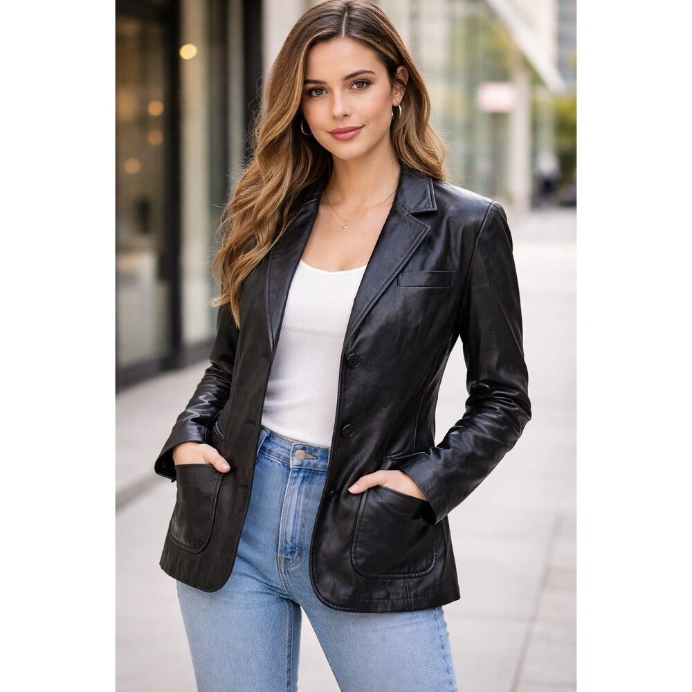 Xtrem Outerwear Y2K Black Genuine Leather Blazer Jacket Women’s XL